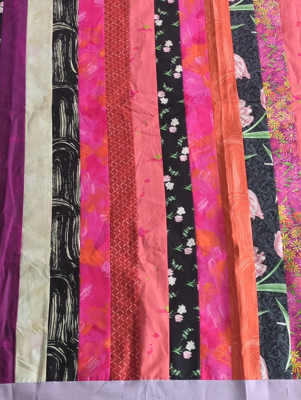 Handmade Unfinished Quilt Top UFO Modern Strip Quilt Purple Pink 49.5 x 62.5
